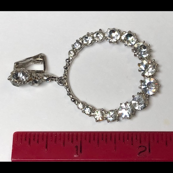 Vintage ORA Rhinestone Silver Tone Clip Earrings - Picture 8 of 8